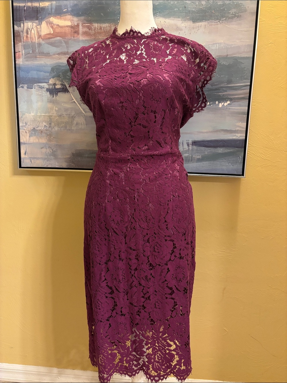 Midi Lace Sheath Dress in Berry
